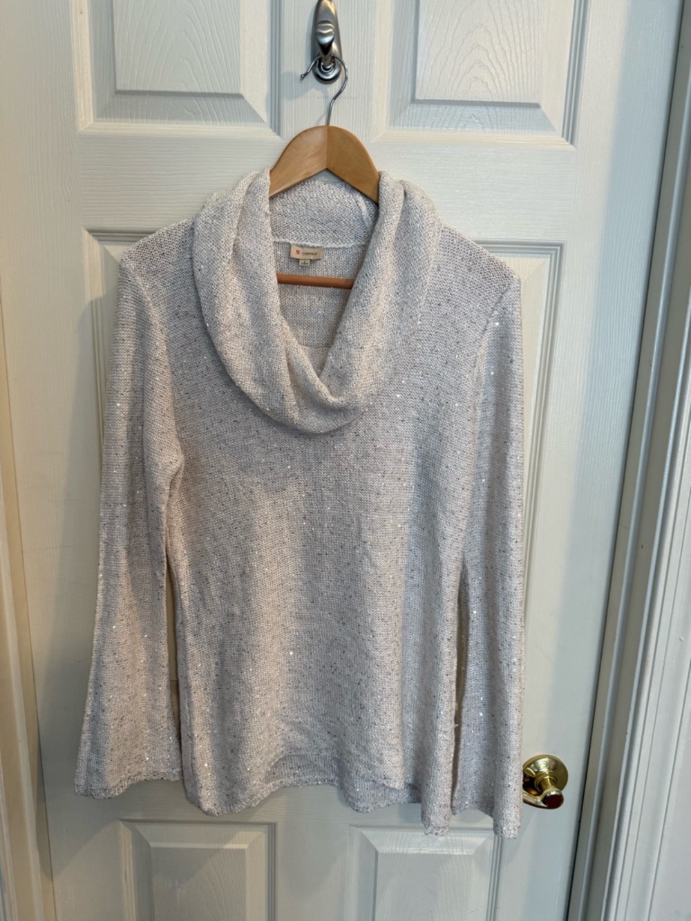 Daniel Cremieux Cream Sequin Cowl Neck Sweater
